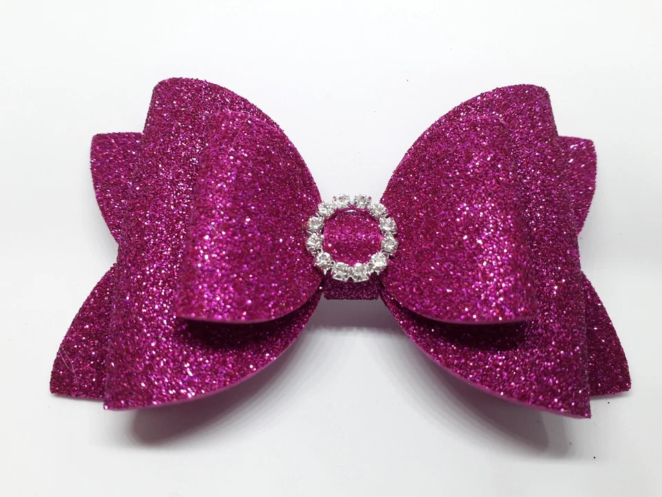 4 Inch Sparkling Glitter Pink Blue Silver Hair Bow Bobble/Alligator Clip Girl - Image 4 of 4