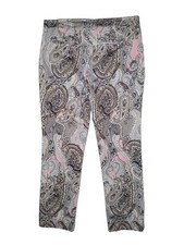 Tommy Hilfiger Garden Tour Sans Paisley Print Pants Sz 8 Orange green pink 32x25