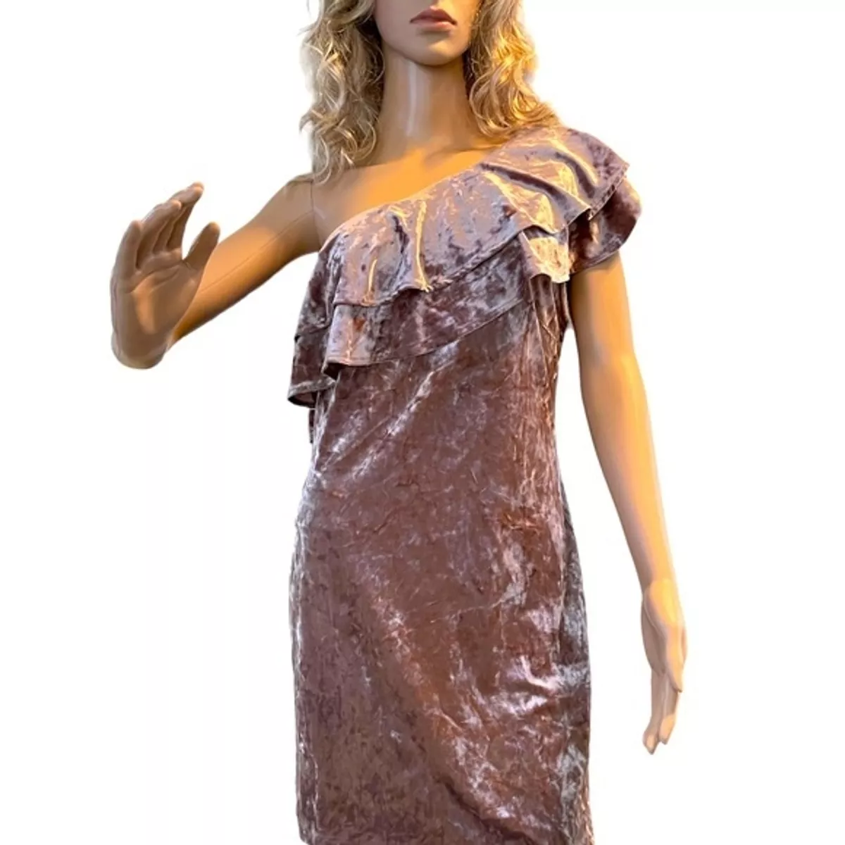 Forever 21 Stretch Velvet Velour One Shoulder Dress size XL. Dusty