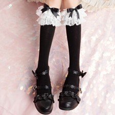 1 Paar Lolita Socken Damen Mädchen Baumwollmischung Spitze Rüschen Schleife Lang