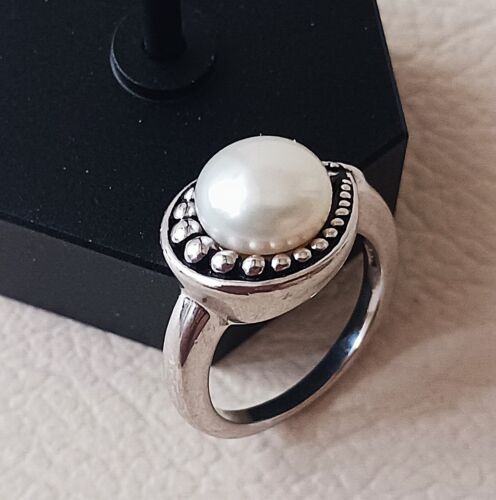 Anillo Honora Esterlina 925 Blanco Cultivado Perla Agua Dulce Diseño Paisley Talla 7