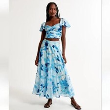 NWT Abercrombie Fitch Blue Floral Tiered Skirt LP