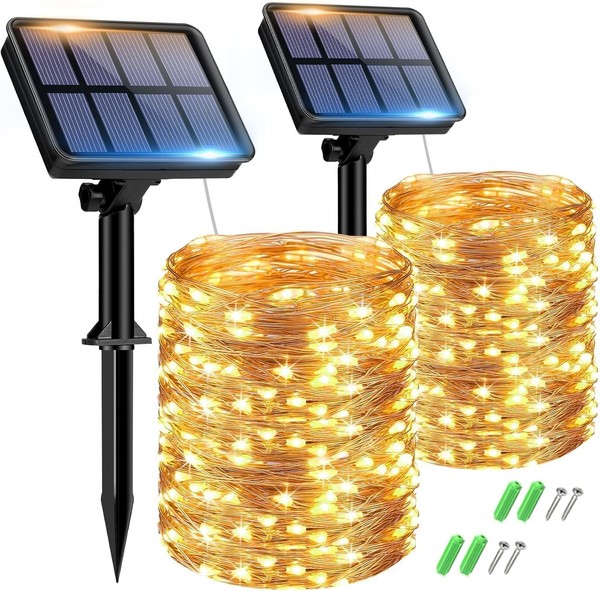 btfarm 2 Paquete Guirnaldas Luces Exterior Solar, Totalmente 30M 300 LED, 8