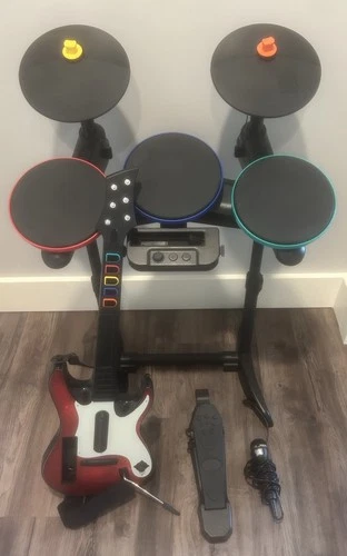 Nintendo Wii Band Hero Bundle Guitar Hero Drums + Guitar Kit + Mic + Sticks NICE