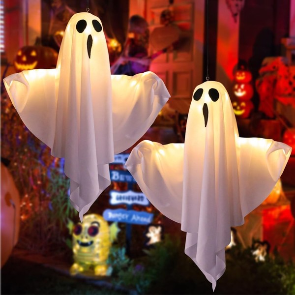 HäNgende Halloween Geister Mit Lichterkette 50 Cm Deko FüR Terrasse Baum Veranda-image