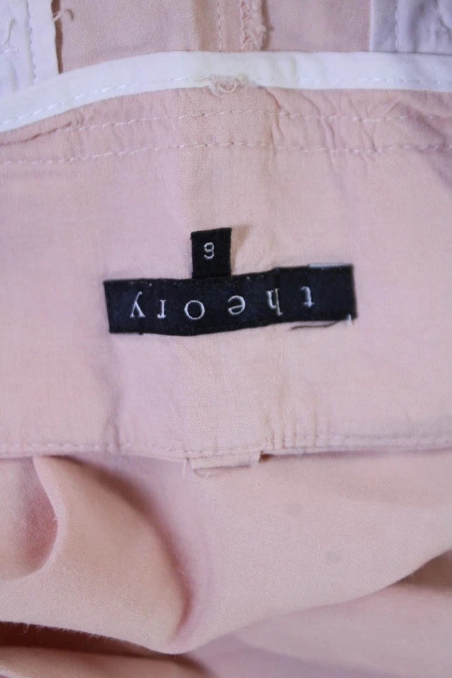 Pantalones de lino Theory para mujer con cremallera tiro medio pierna recta melocotón talla 6 Foto 4 de 4