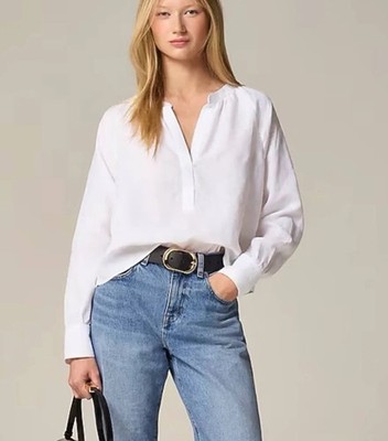 J.Crew Size Small Cabana Top Blouse In 100 Percent Linen White NWT