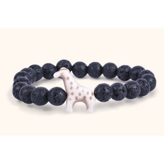 Fahlo Black Lava Stone Beaded The Trek Giraffe Tracking Stretch Bracelet