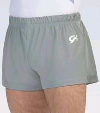 GK ELITE GREY NYLON/SPANDEX GYMNASTICS COMPETITION RUNNING SHORTS MENS LARGE