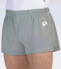 GK ELITE GREY NYLON/SPANDEX GYMNASTICS COMPETITION RUNNING SHORTS MENS LARGE