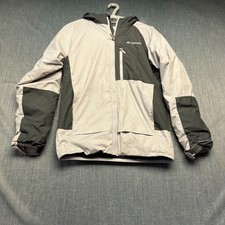 Columbia Youth Boys Jacket Size L14/16 Grey White Omni-Tech Rain Hood Waterproof
