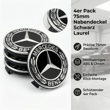 4x Nabendeckel für Mercedes Benz Felgendeckel 75mm Schwarz Radnabenkappen DE++