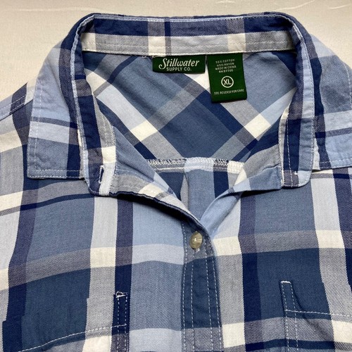 Stillwater Supply Co. geknöpftes Hemd Damen XL blau kariert Viskose-Mischung Oberteil gebraucht, in einwandfreiem Zustand - Bild 3 von 5