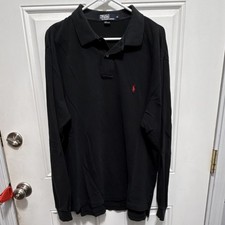 Polo Ralph Lauren Black Polo Shirt Men's XL 100 Cotton Collared Long Sleeve
