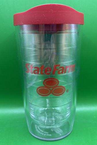 State Farm 16-ounce Tervis Clear Plastic Acrylic Travel Mug Tumbler w/ Red Lid