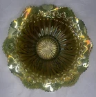 STUNNING! HTF!! MILLERSBURG Radium Green “Rays And Ribbons” Carnival Glass Bowl