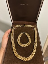 Link Plaited Woven 9ct Gold Bonded 925 Sterling Silver Necklace&Bracelet set Vtg