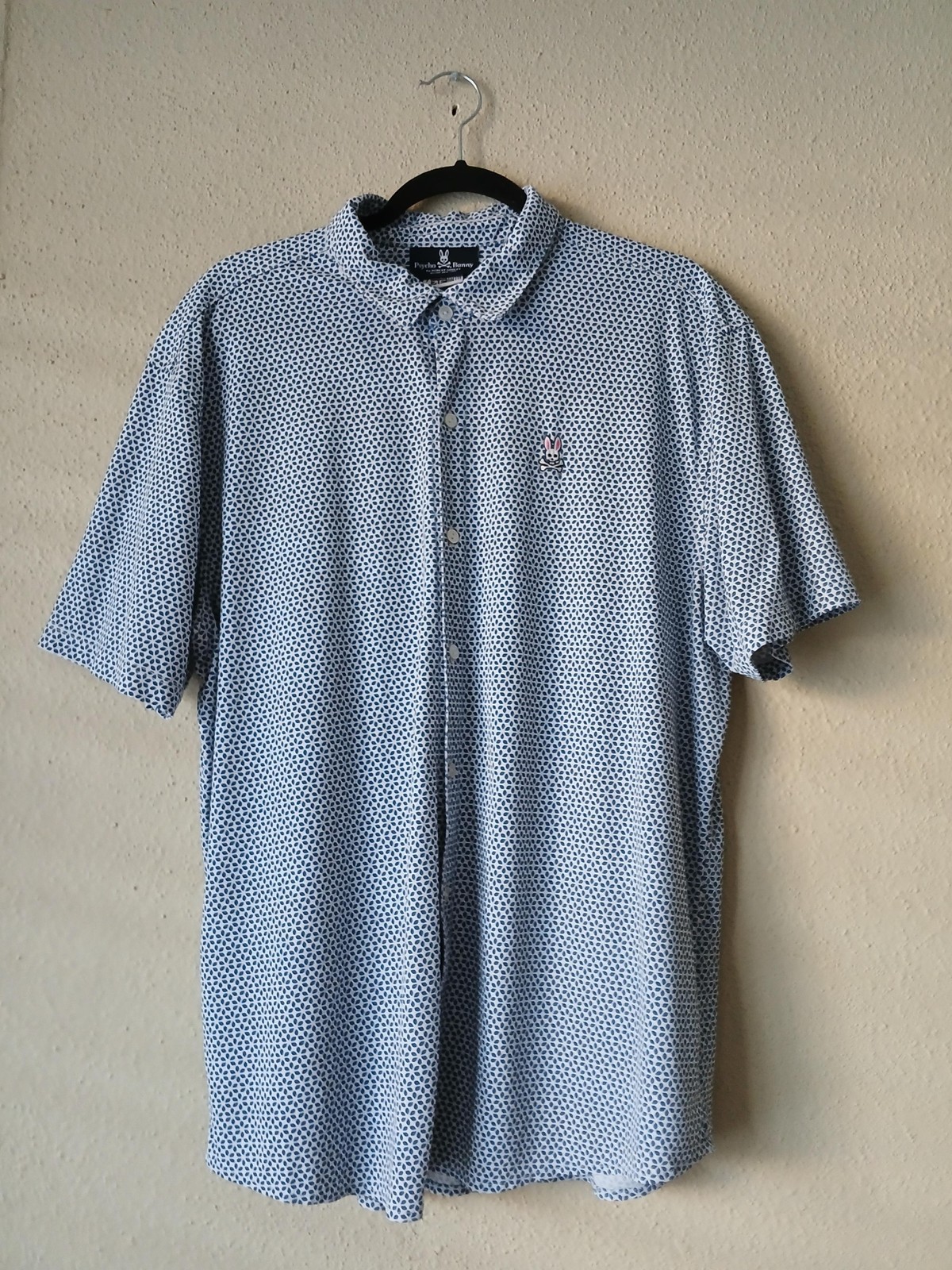 Psycho Bunny Shirt Mens 2XL Blue Geometric Bunny Skull Short Sleeve Button Up