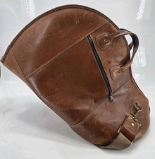 Vintage RARE Brown Leather French Horn Case Shoulder Strap BROKEN ZIPPER