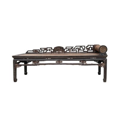 Vintage Chinese Fujian Chinoiserie Style Motif Carving DayBed Chaise Bench GB030
