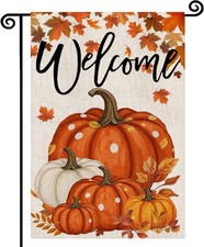 Fall Garden Flag,12x18in Double Sided Thanksgiving Autumn Garden Welcome Pumpkin