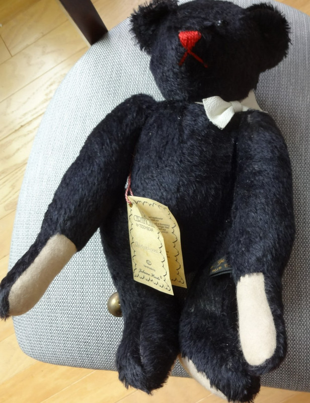 VINTAGE MOHAIR TEDDY BEAR JOHANNA HAIDA GERMANY GROWLS SONNEBERG White Tie 13"