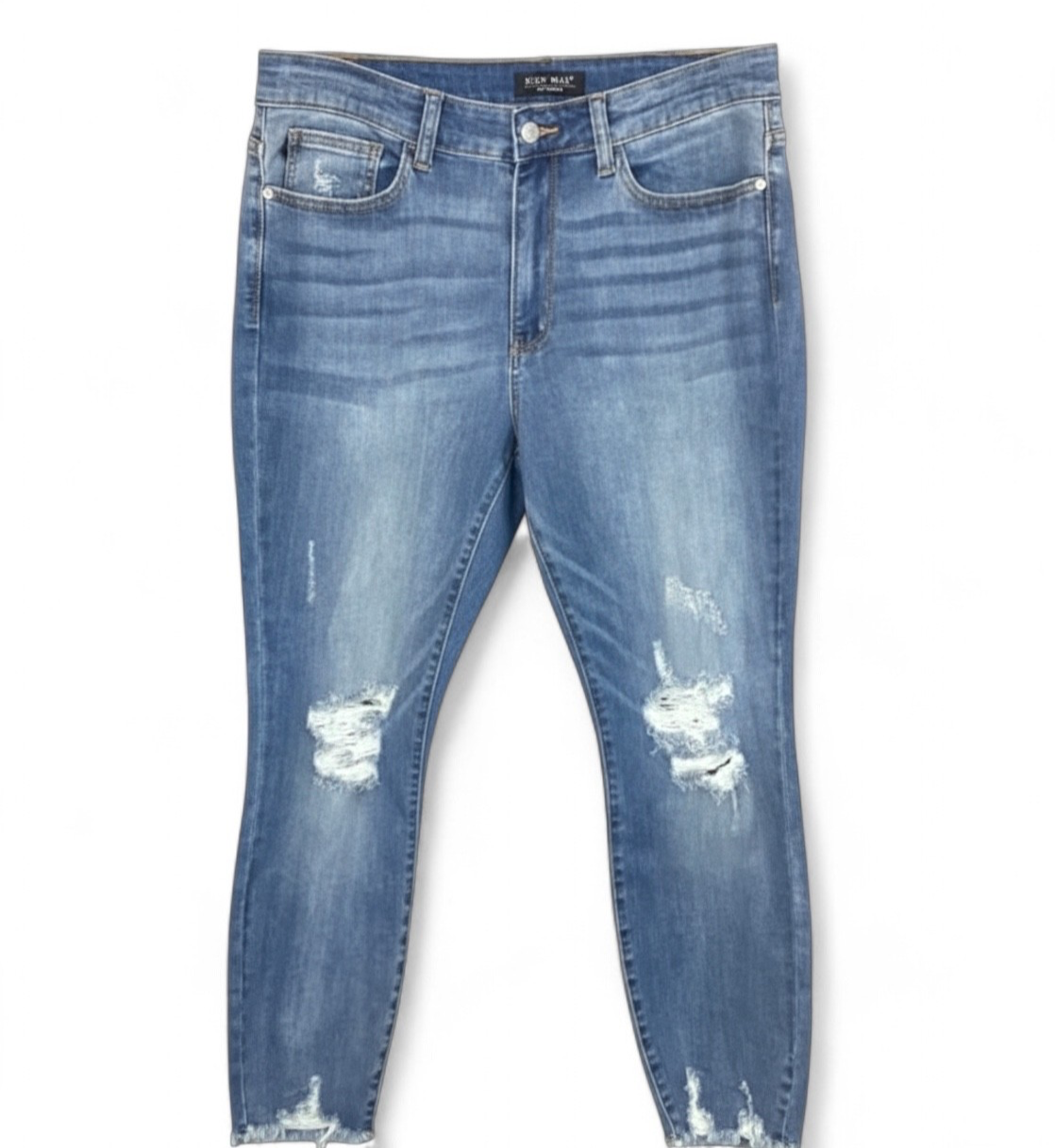 JUDY BLUE Skinny Fit Jeans DESTROYED STYLE Stretch Light Faded FRAYED HEM sz 18W