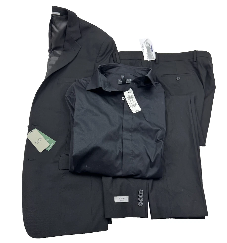 $495 NUEVO ALFANI Para Hombres 40L Negro Ajustado 2 Piezas Traje Con Pantalones de Vestir 34x30 Foto 2 de 4