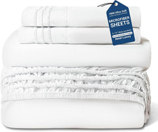 Full 4 Piece Bed Sheet Set Brushed 1800 Ultra Soft Deep Pocket White