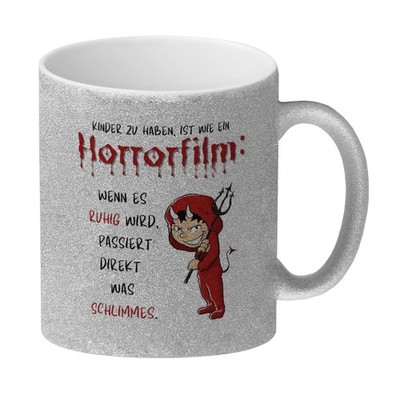 Teufelchen Glitzer-Kaffeebecher mit Spruch Kinder zu haben ist wie ein