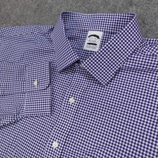 Brooks Brothers Shirt Mens 17 1/2 35 Blue White Gingham Stretch Supima Oxford