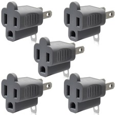 2 Prong To 3 Prong Outlet Adapter Grounding Converter ETL Listed 5 Pack Gray