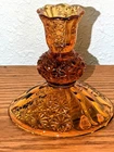 Pair Of Vintage Fenton Amber Glass Candlestick Holders Daisy And Button