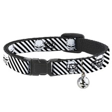 Cat Collar Breakaway with Bell Mustache Trio White/Black NARROW Fits 8.5-12"