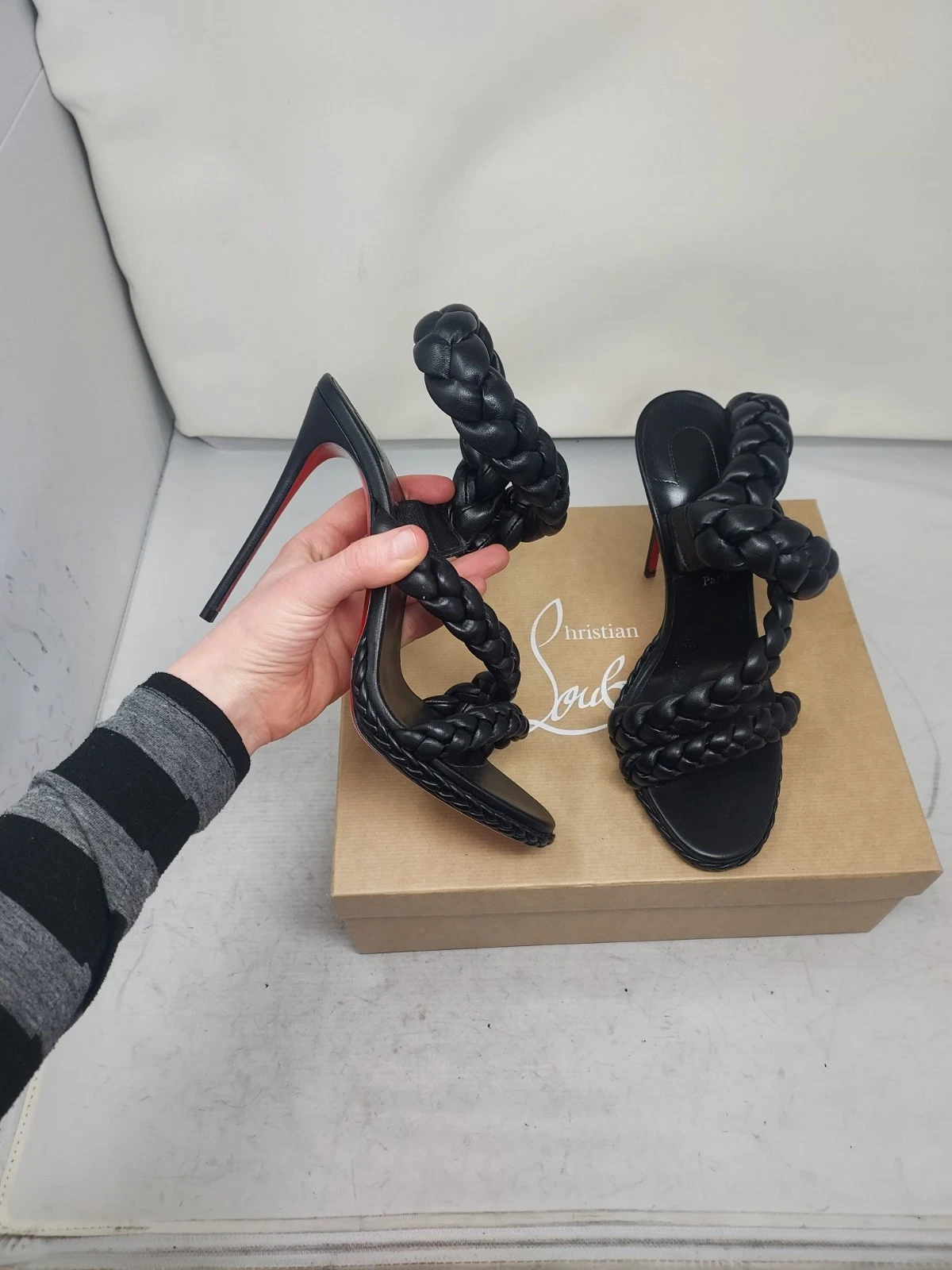 Christian Louboutin — Christian Louboutin EU 40 US 10 NEW Fatima Black Braided Stiletto Sandal Heel