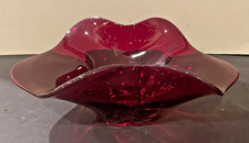 Old Duncan & Miller 7.5x10" Crimped Canterbury Ruby Red Glass Fruit Console Bowl