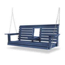 Poly Lumber 3-Seat Porch Swing, HIPS 5 Ft Bench Swing with Foldable Cup Holders