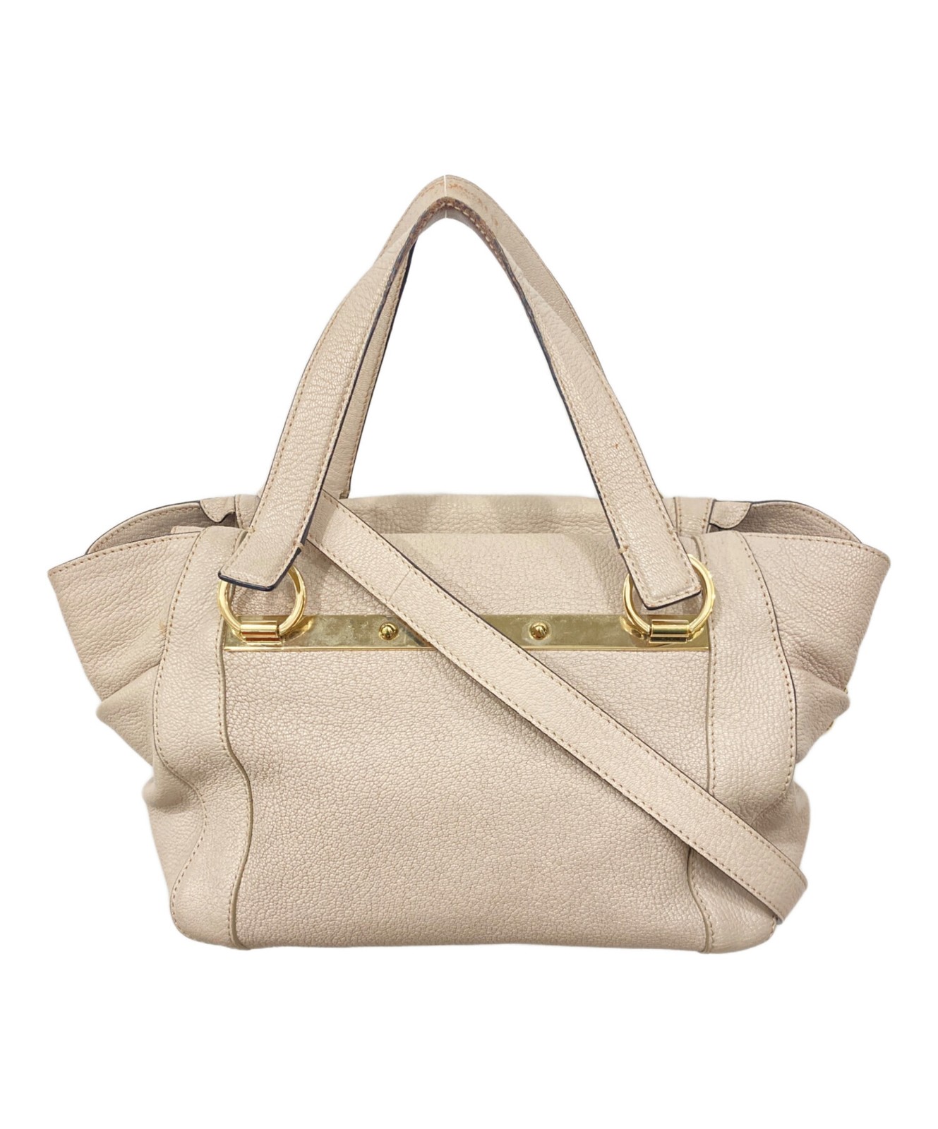 CHLOE 2WAY Bag Leather Beige Authentic From Japan