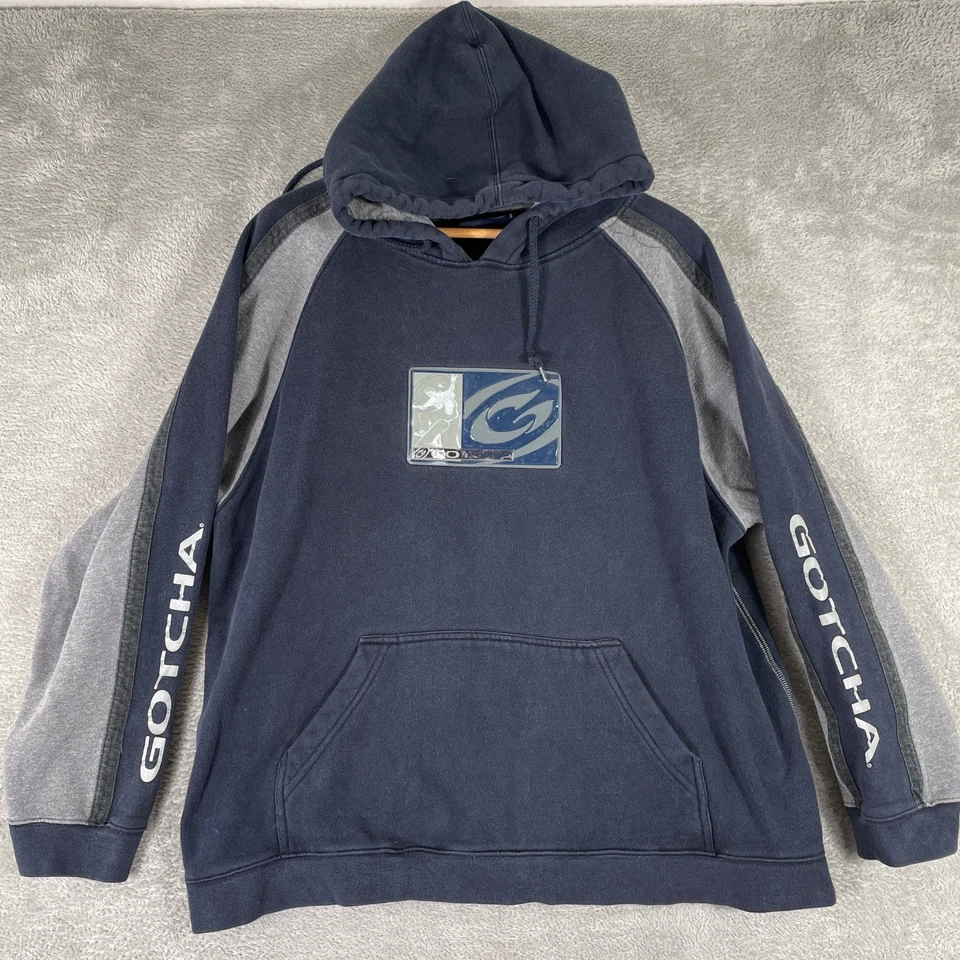 Sudadera con Capucha De Colección Y2K Gotcha Surf Para Hombres Pullover Grande Gris Logo Spellout Patinador Foto 2 de 4