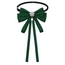 Women Clip On Bow Tie Ribbon Rhinestone Pre-Tied Neck Tie Wedding Uniform