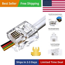 RJ11 6P4C Pass Through Connectors100 Pieces Pack Telephone Line Cable Wire Ma...