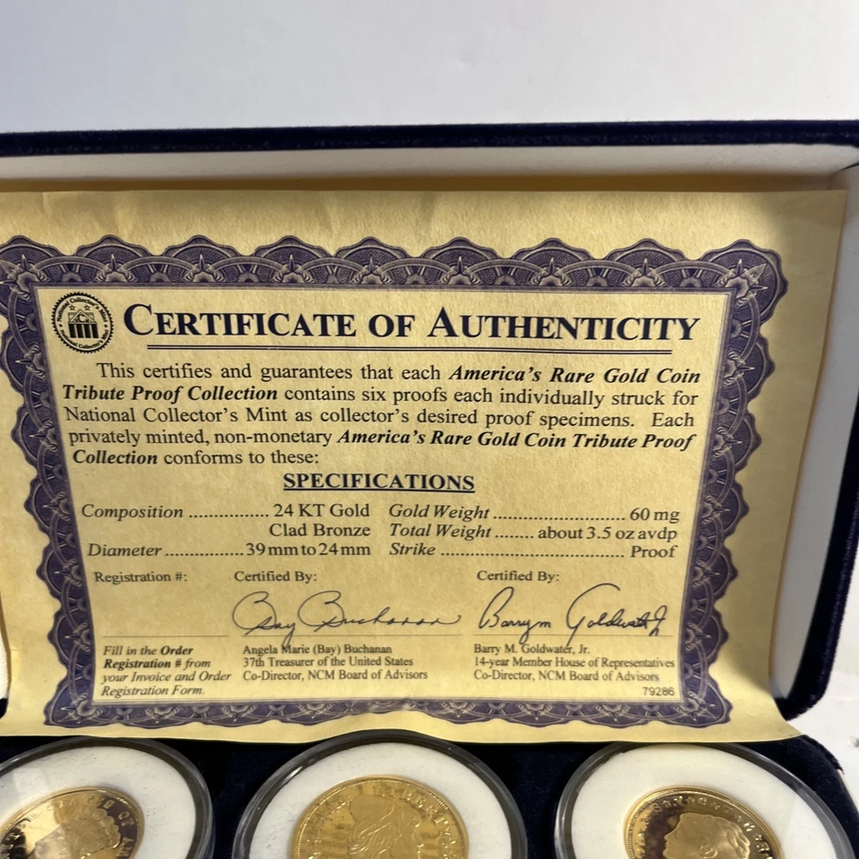 国家收藏家 完好 24K 镀金 6 硬币 三重证明收藏 BIN C — 第 3/4 张图片