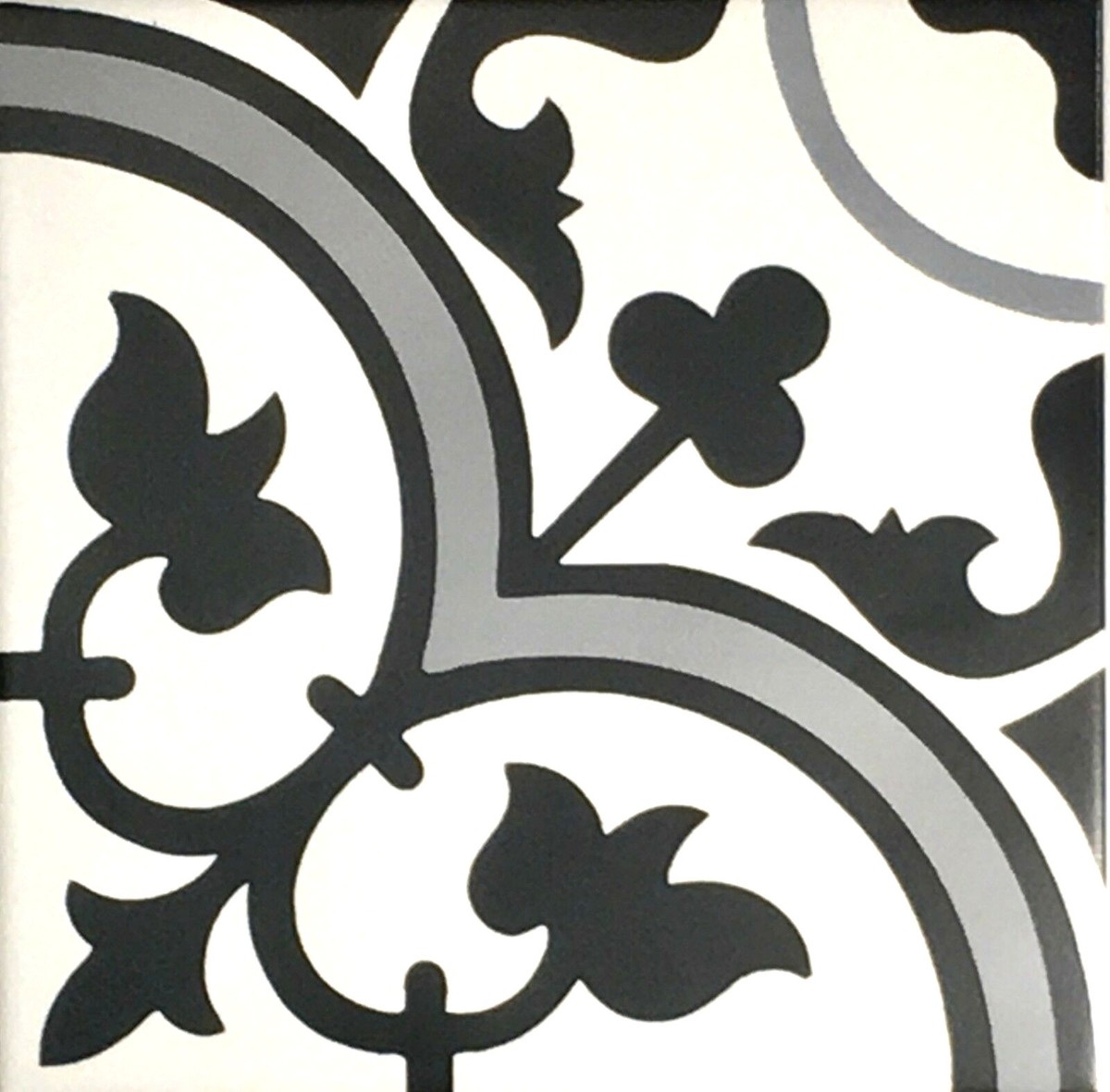 8x8 Flora Gray Black White Encaustic Design Satin Glaze Ceramic (8