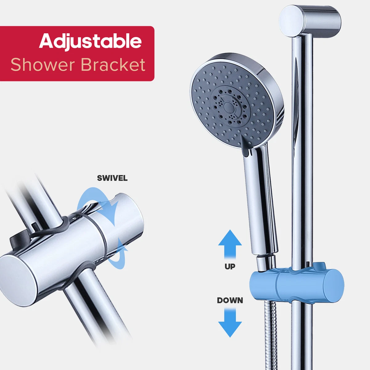 Decaura 4-Mode Shower Rail Set Sliding  Hand held Head with Soap Holder Chrome