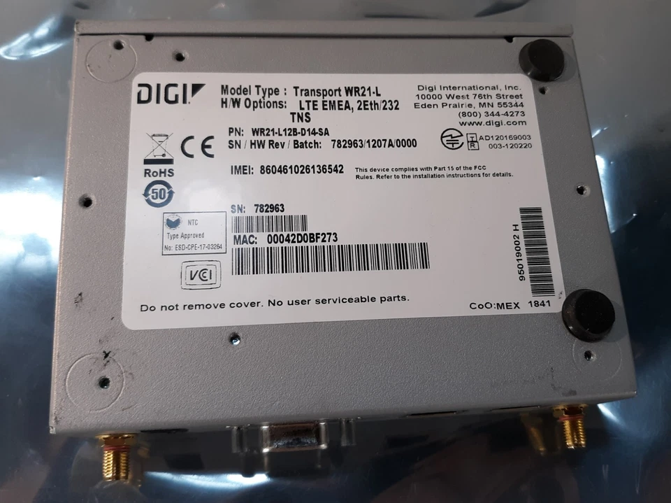 Digi Transport WR21-L WR21-L12B-D14-SA Cellular Ethernet Modem Router - Image 3 of 4