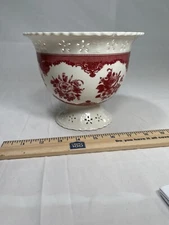 FTD Planter Vessel Pot Burgundy & White Floral Pattern Small Chip See Photos
