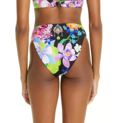 Camilla Crystal Embellished Floral Print High Waist Bikini Bottoms Sz M
