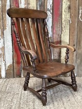 Antique Victorian Dark Low Beech & Elm Carver Windsor Grandfather Bedroom Chair