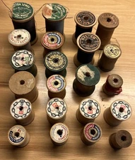 Wood Sewing Thread Spools Empty Lot Of 20 Vintage Wooden Hobby Crafts  Coats