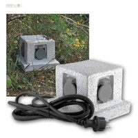 Gartensteckdose 4-Fach Granit-Quader-Optik AußEn-Steckdose FüR Garten IP44 230V